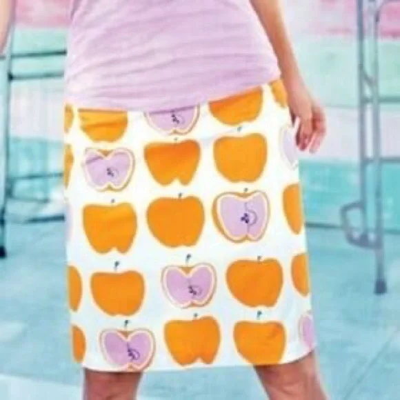 Boden Apple Print Skirt 100% Cotton ALine 4 Petite 4P - Picture 11 of 11